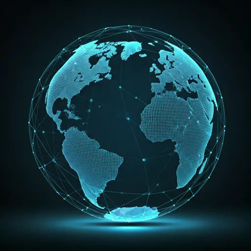 Glowing digital globe connected by a global data network